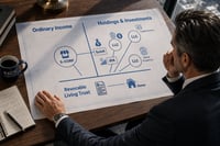 Business owner overlooking a blueprint-like document with a Trifecta diagram depicted on it