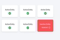 An entity dashboard with five entities labeled 