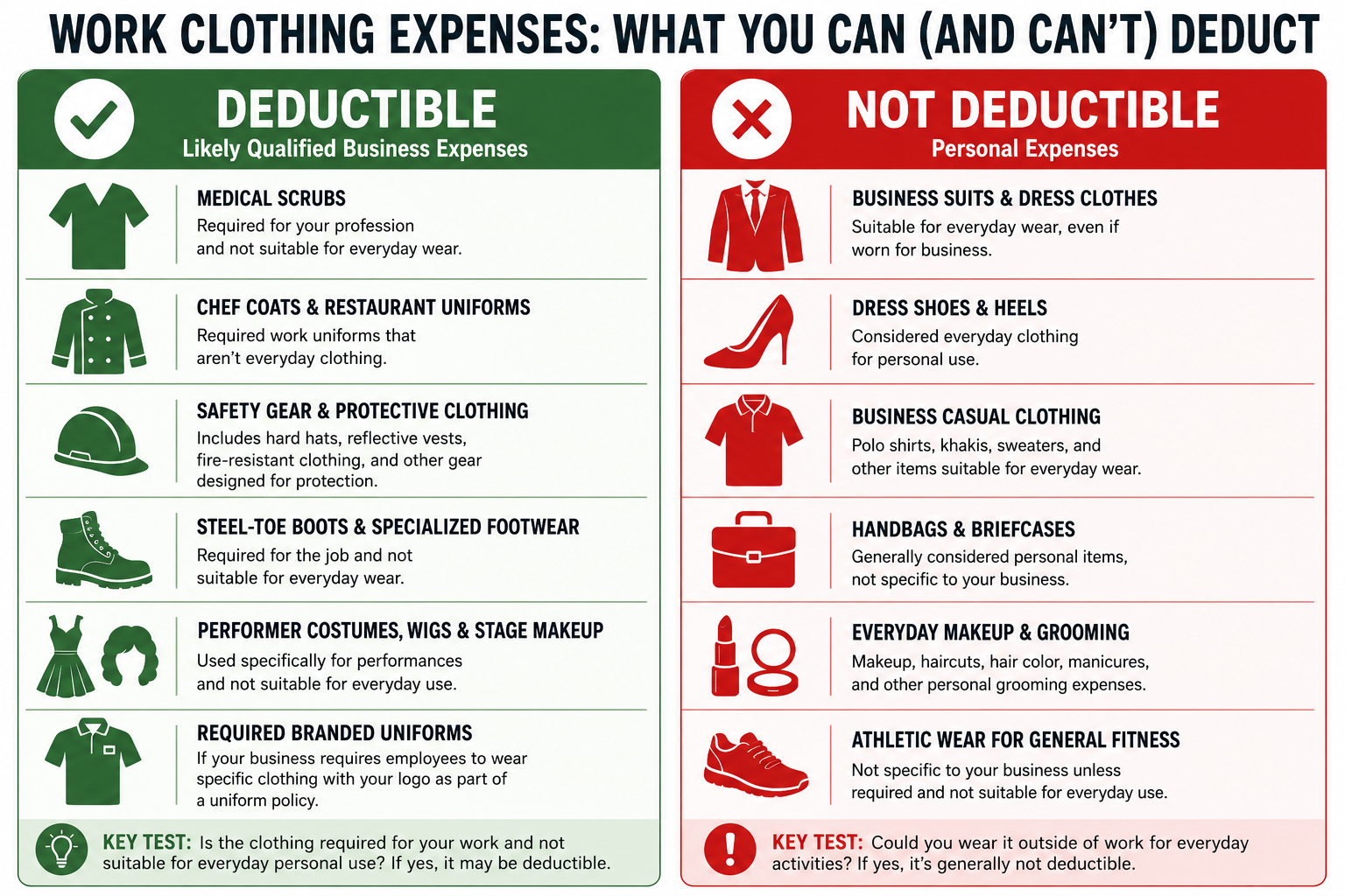 deductible v not deductible clothing expenses