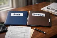 Two folders side by side on a desk, one labeled 