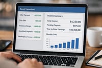 A laptop screen showing a payment dashboard with several side hustle income streams, indicating 1099 income
