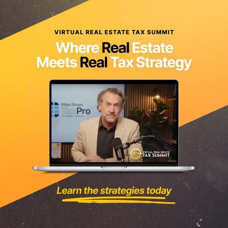  Promo for Virtual Real Estate Tax Summit featuring Mark J. Kohler, offering 9 CE hours over 3 days, May 7–9.