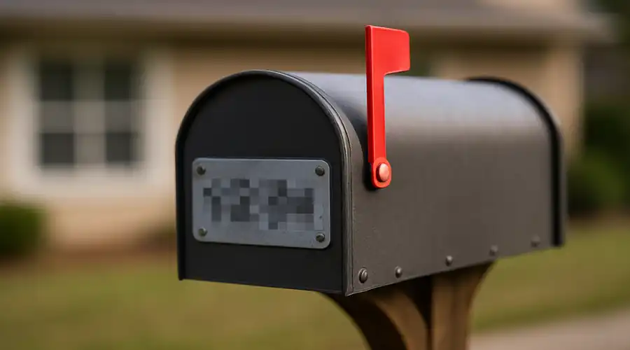 Mailbox with number on front pixelated out to represent privacy protection.