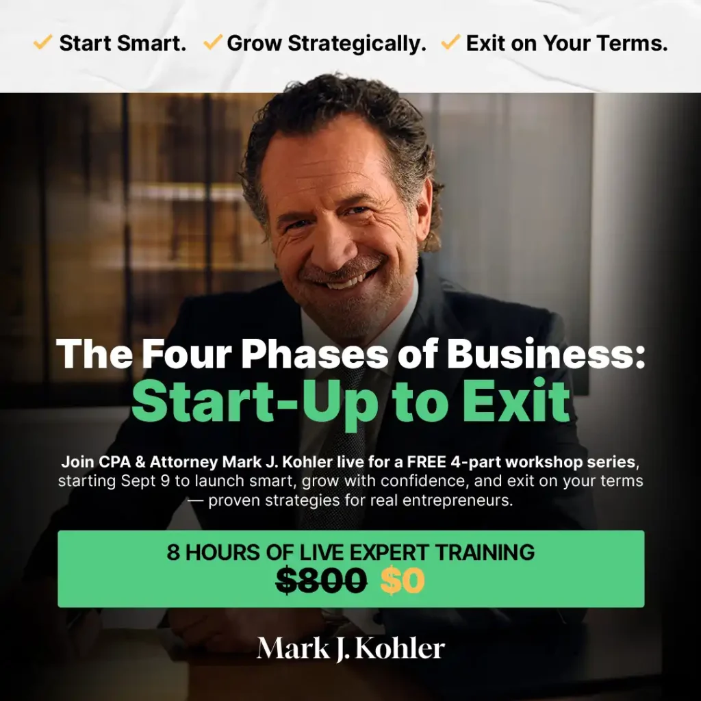 4 phases of business start up to exit free workshop series with mark j kohler
